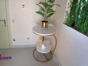 White Pedestal with a Goldish and Round Design