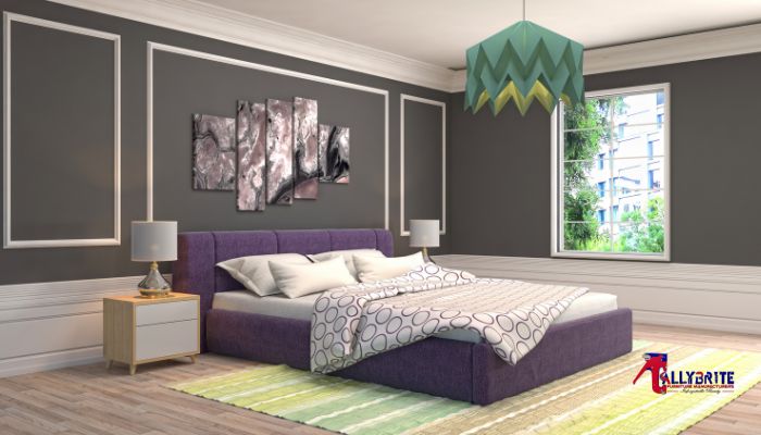 Regal Purple Sleigh Bed with Two Ottomans
