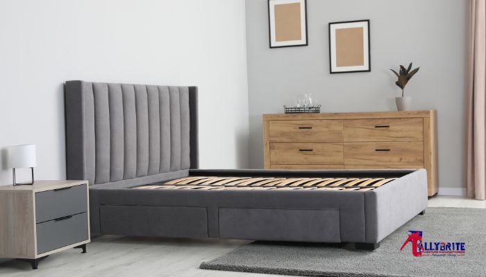 Sleigh Bed in Brownish with Two Pedestals - Image 2
