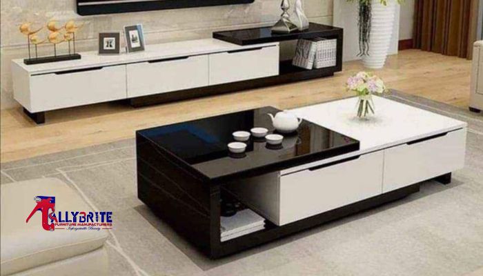 Combo White and black Tv Stand and Coffee Table