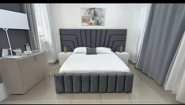 Charcoal Sleigh Bed with Headboard