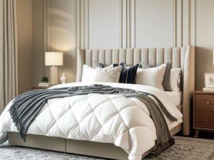 Wingback Upholstered Bed - Light Beige | Allybrite Furniture